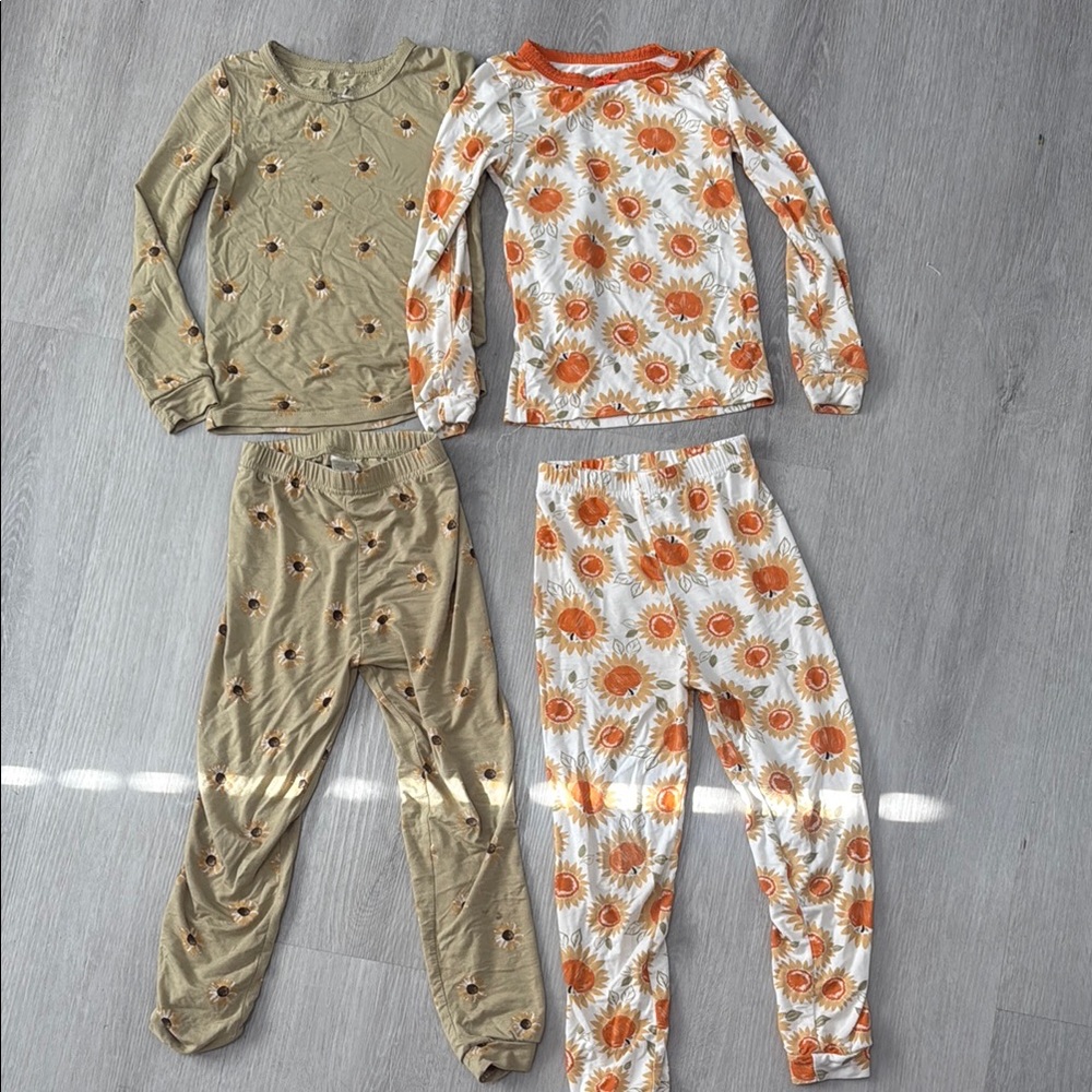 Milkberry girls kids Pajamas Set - sunflower and pumpkin print stretch snug fit